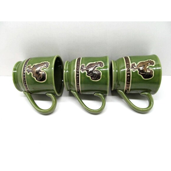 Cracker Barrel Elegant Rooster Green 4"  Mugs  Set Of 3 - Picture 8 of 9